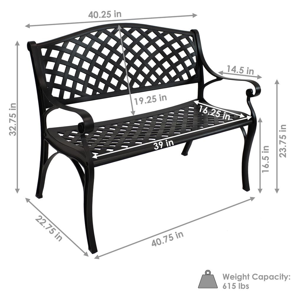 Sunnydaze Black Cast Aluminum Double Seating Lawson Bench