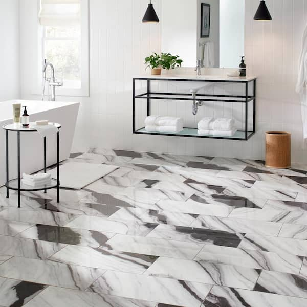 Daltile Panda Marble Polished 12 In X 24 In Glazed Porcelain Floor And Wall Tile 18 92 Sq Ft Case Rt201224ahd1lf The Home Depot