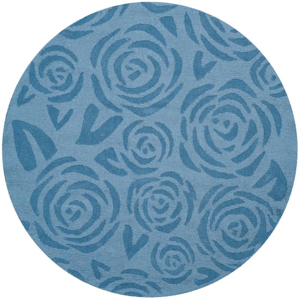 SAFAVIEH Martha Stewart Thistle Blue 8 ft. x 8 ft. Round Geometric Area ...