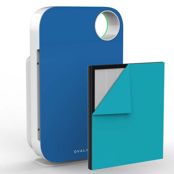 OVAL AIR 3-Stage 5-in-1 HEPA Tower Air Purifier for Rooms upto 600 sq. ft. reduces Allergies, Odor, Smoke, Santorini Hills Blue