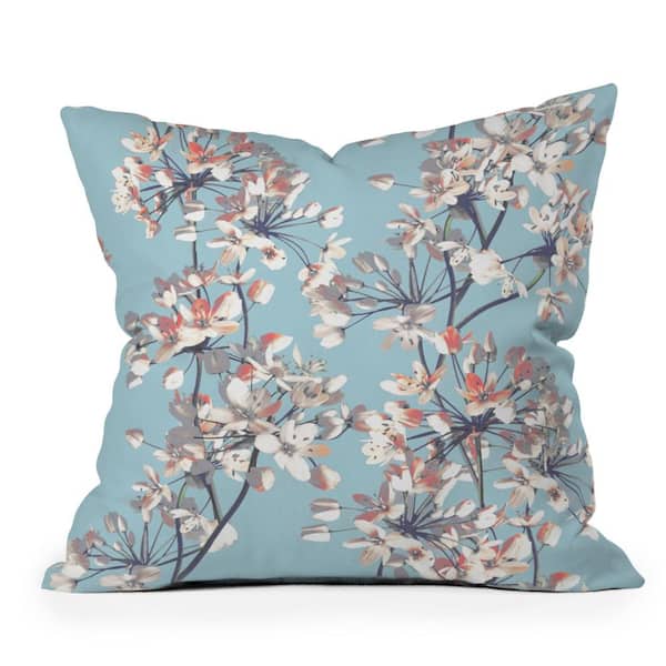 DenyDesigns. Emanuela Carratoni Delicate Flowers Pattern on Light Blue Outdoor Throw Pillow