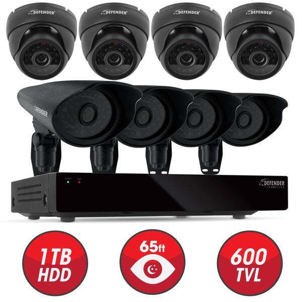 Defender 16-Channel Smart Security DVR with Hard Drive (4) Bullet and (4)Dome Ultra Hi-Res Surveillance Cameras