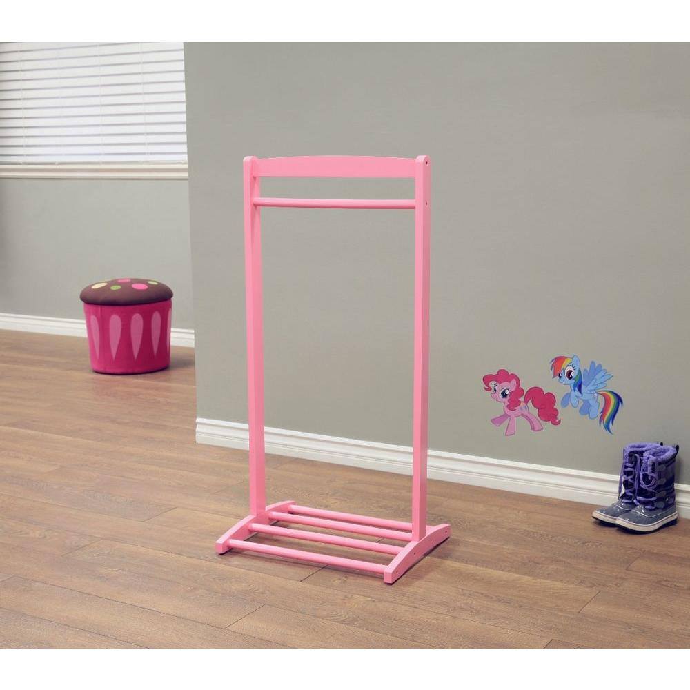 Pink Wooden Kids' Clothes Rack with Shelf
