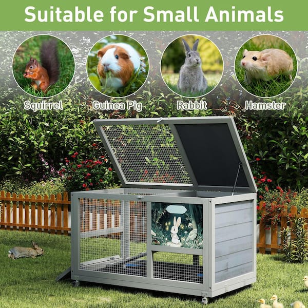 COZIWOW Stable Wood 36Inches Rabbit Hutch Indoor with Wheels Bunny