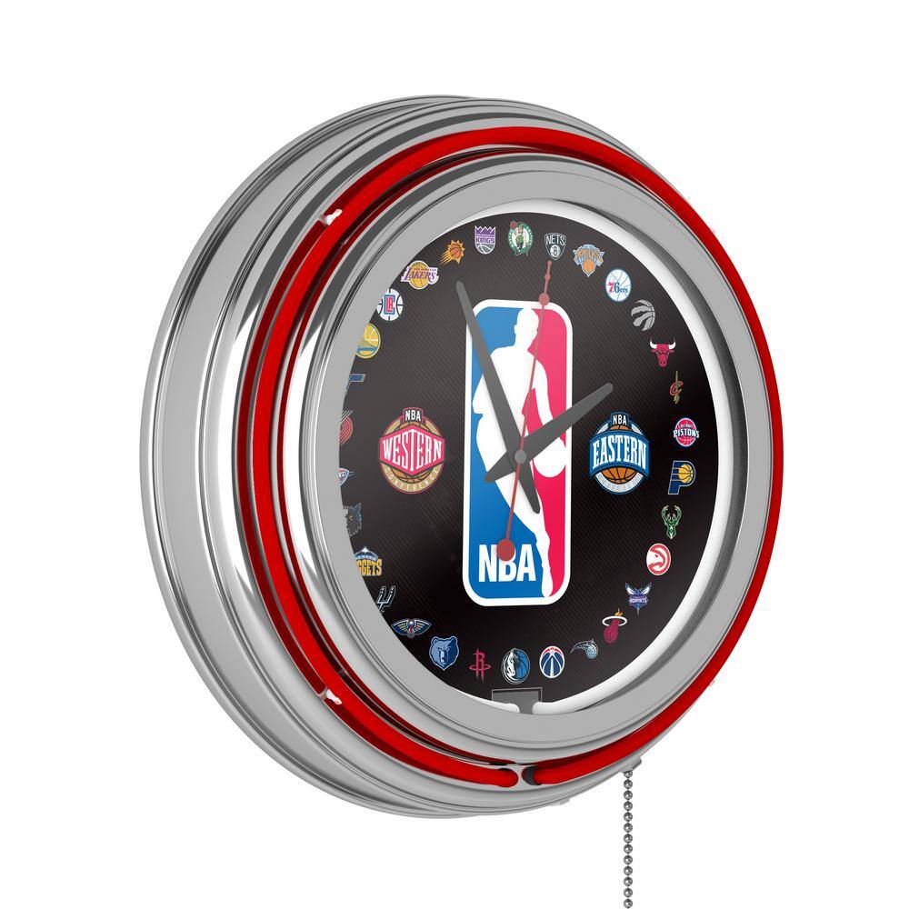 NBA Red NBA Logo with All Teams Lighted Analog Neon Clock
