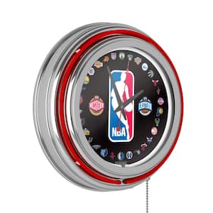 NBA Red NBA Logo with All Teams Lighted Analog Neon Clock