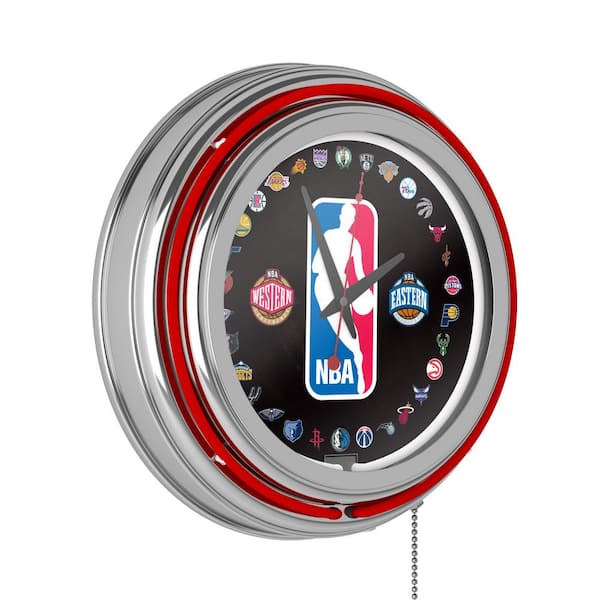NBA Red NBA Logo with All Teams Lighted Analog Neon Clock NBA8NBA