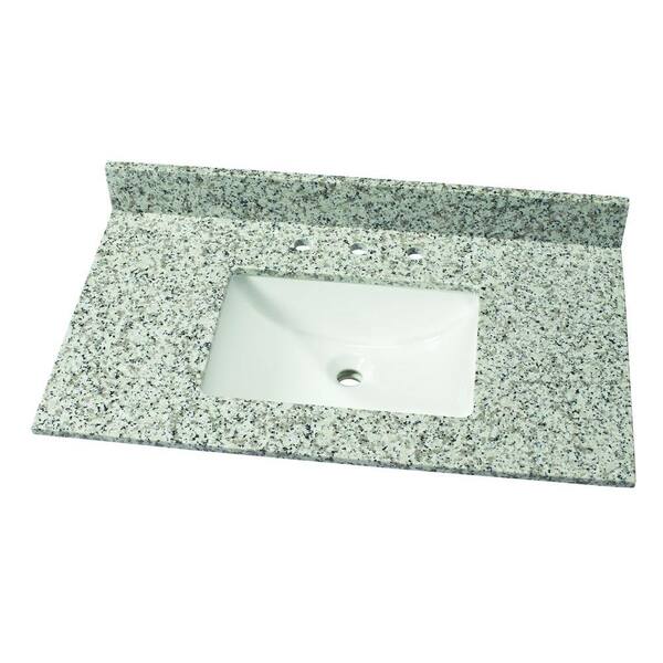 Home Decorators Collection 37 in. W Granite Single Vanity Top in Blanco Taupe with White Sink