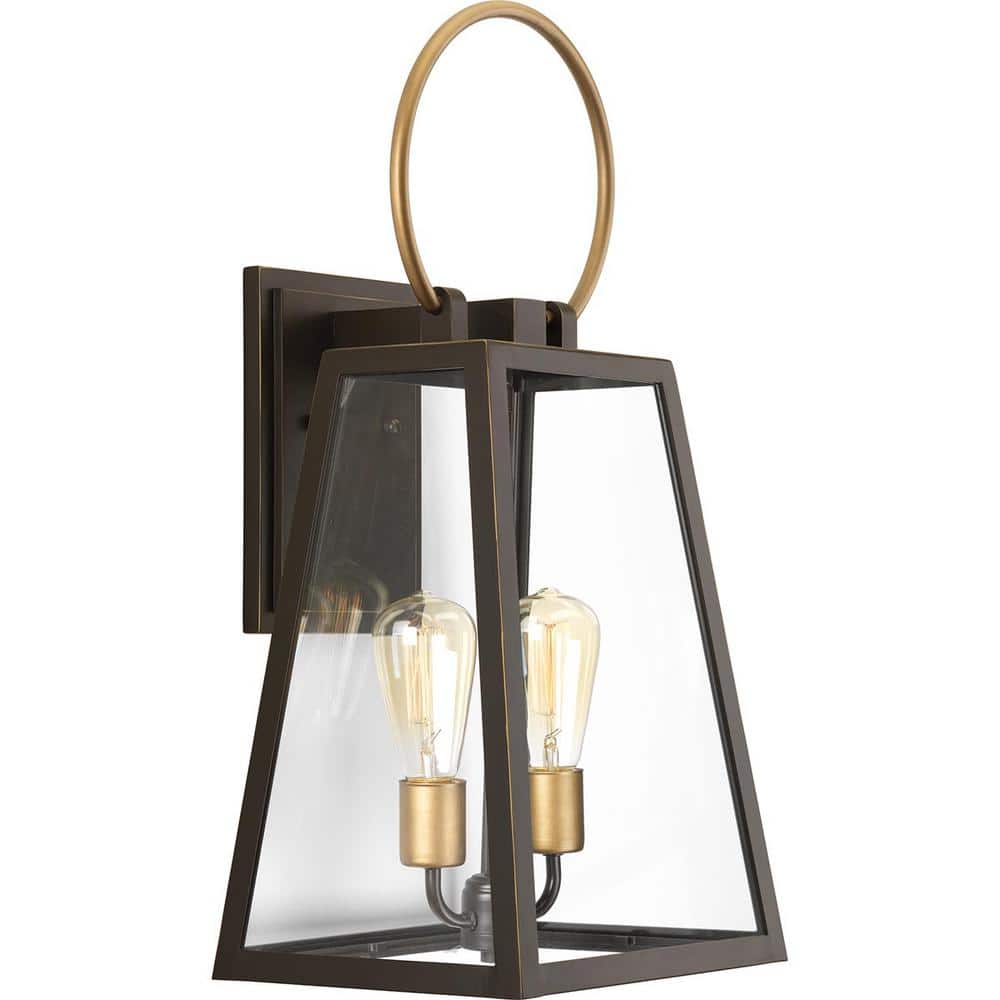 Barnett Collection 2-Light Antique Bronze Clear Glass Farmhouse Outdoor Large Wall Lantern Light price history on PriceWatchPro