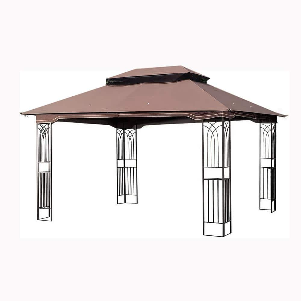 Sudzendf Brown 13 ft. x 10 ft. Outdoor Gray Gazebo Canopy with ...