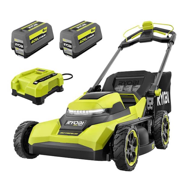 RYOBI 21 in. 40-Volt Brushless Lithium-Ion Cordless SMART TREK SelfPropelled Walk Behind Mower Two 6.0 AhBatteries & 1 Charger