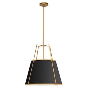 Trapezoid 3-Light Gold Frame Pendant with Black Fabric Shade