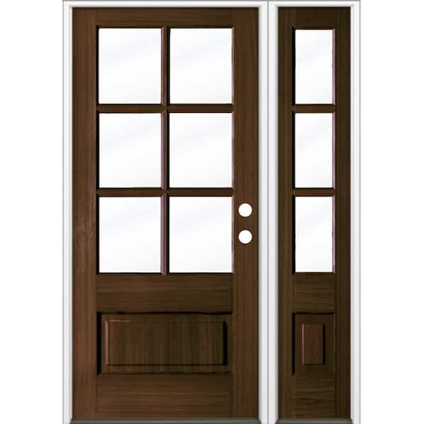 Krosswood Doors 50 in. x 80 in. Farmhouse 3/4 Lite Clear Glass Black Stain Left-Hand/Inswing Hemlock Prehung Front Door w/ RSL