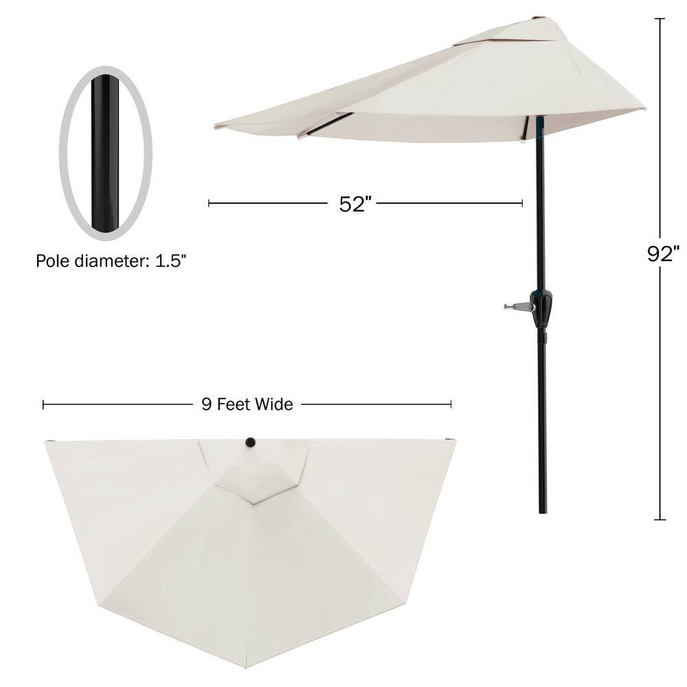 Tan Steel Half Round Patio Umbrella with Easy Crank