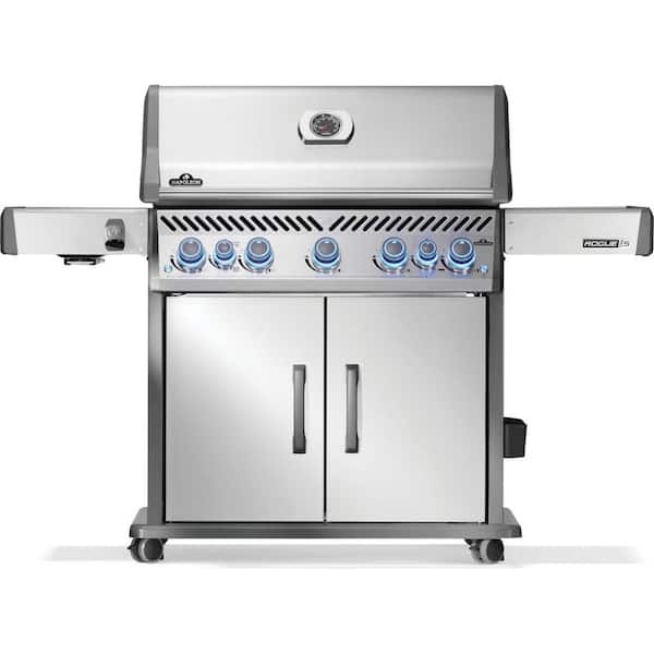 Rogue PRO-S 625 5-Burner Propane Gas Grill with Grill Cover, Stainless Steel Rotisserie Kit and Basket (4-Piece Bundle)