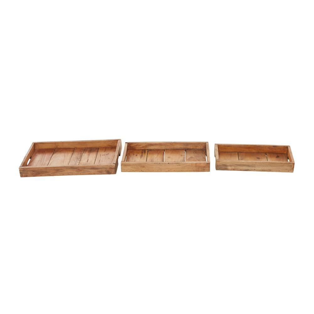 Cottage Charm Mahogany Wood Rectangular Tray Set, 3 Pieces