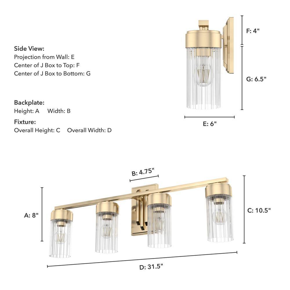 Gatz Alturas Gold 4-Light Fluted Glass Vanity Fixture