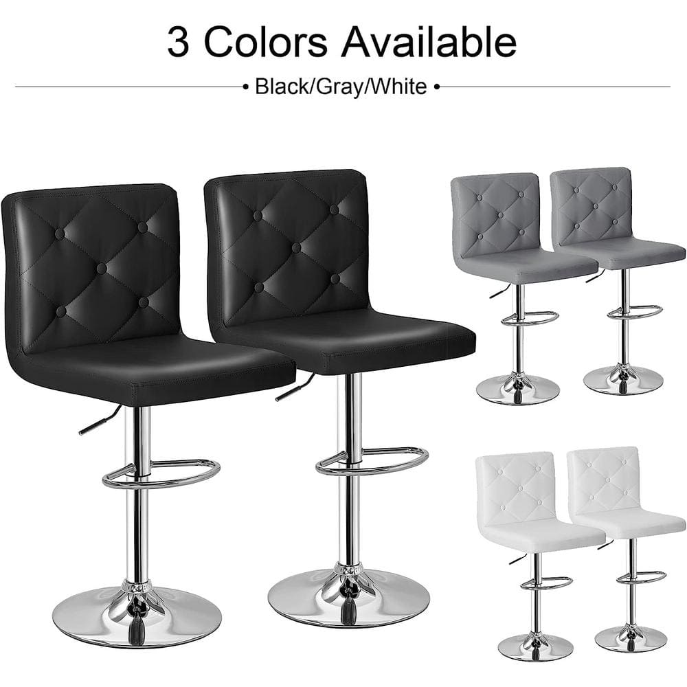 Adjustable Black Faux Leather Backless Swivel Bar Stools, Set of 2
