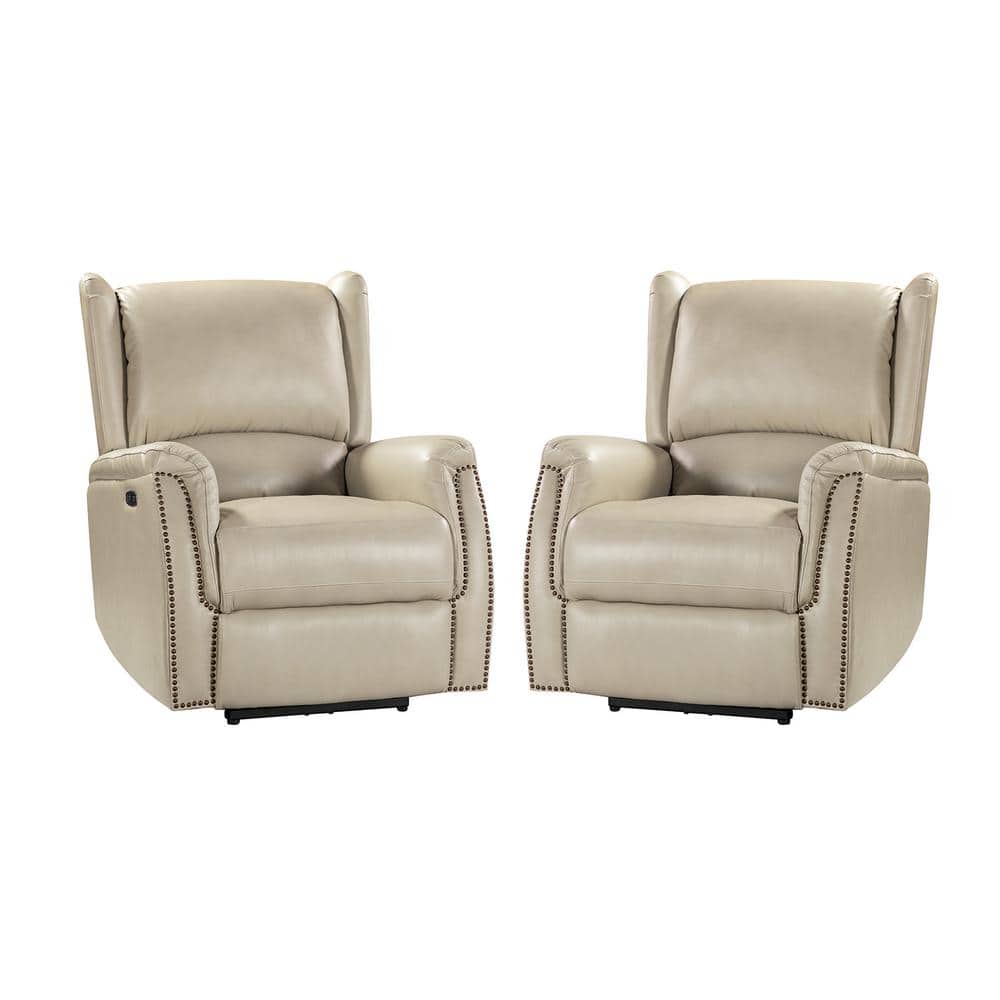 JAYDEN CREATION Eduardo Beige Genuine Leather Power Recliner with ...