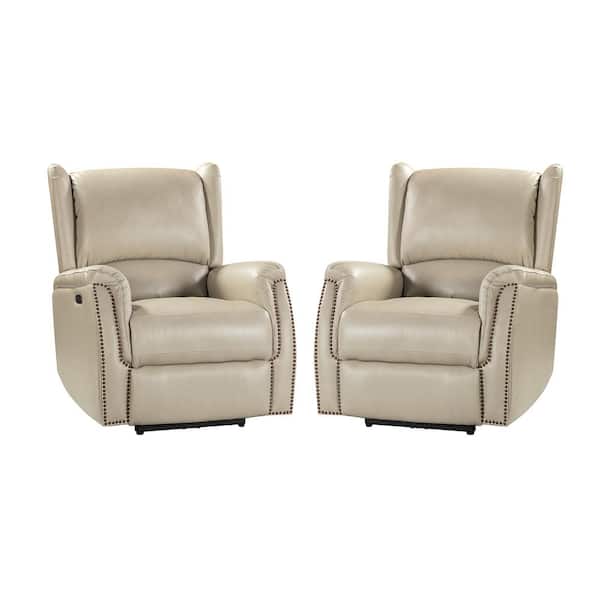 JAYDEN CREATION Eduardo Beige Genuine Leather Power Recliner with Wingback Design (Set of 2)