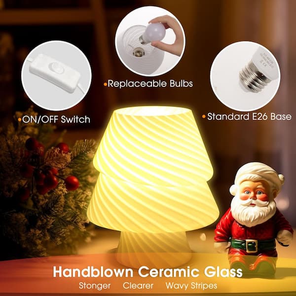 6.89 in. White Glass Christmas Tree Style Decorative Desk Lamp with E26 Socket and Frosted Glass Shade