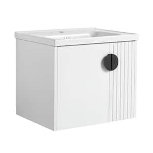 23.81 in. W x 18.5 in. D x 20.68 in. H Single Sink Wall Mounted Bath Vanity in White with White Ceramic Top