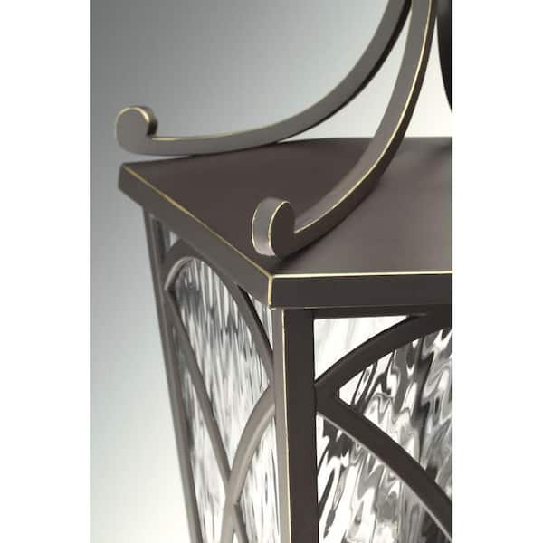 Cadence Collection 3-Light Oil Rubbed Bronze Clear Water Seeded Glass Luxe Outdoor Large Wall Lantern Light