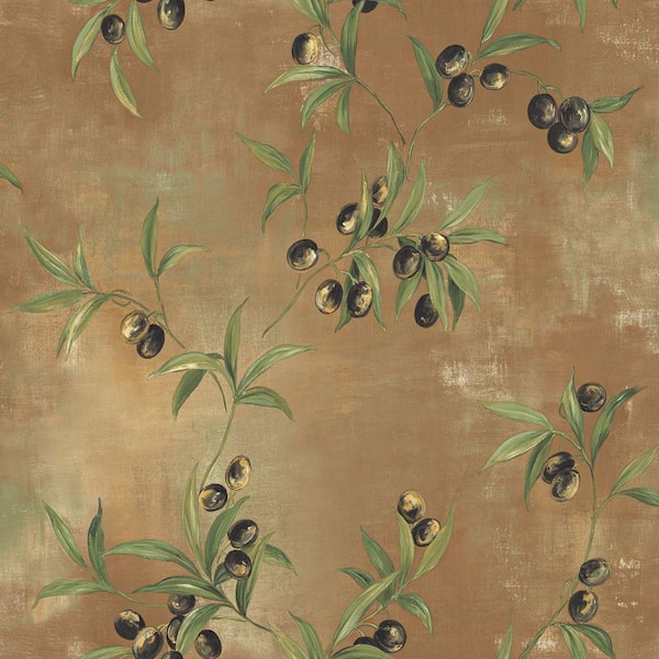 The Wallpaper Company 56 sq. ft. Black and Brown Earth Tone Textured with Olive Branches Wallpaper