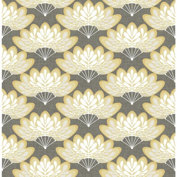 A-Street Prints Lotus Mustard Floral Fans Mustard Wallpaper Sample