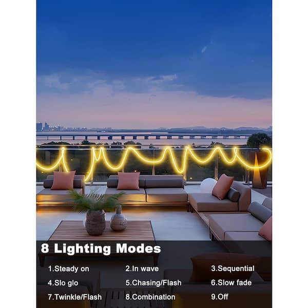 OBJLGEV 33ft. Outdoor Warm White Plug-in Integrated LED Rope Light