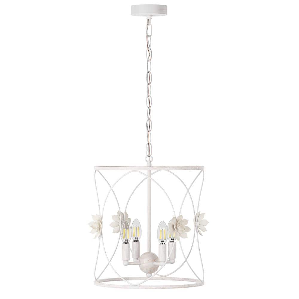 Modern 13.77 in. 4-Light White Chandelier Cylinder Foyer Pendant Lighting F