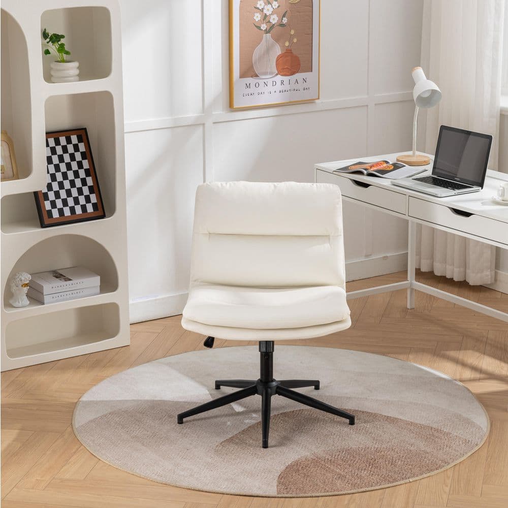 Leather Bizerte Adjustable Swivel Criss-Cross Task Chair, Wide Seat/ Office Chair /Vanity Chair, White