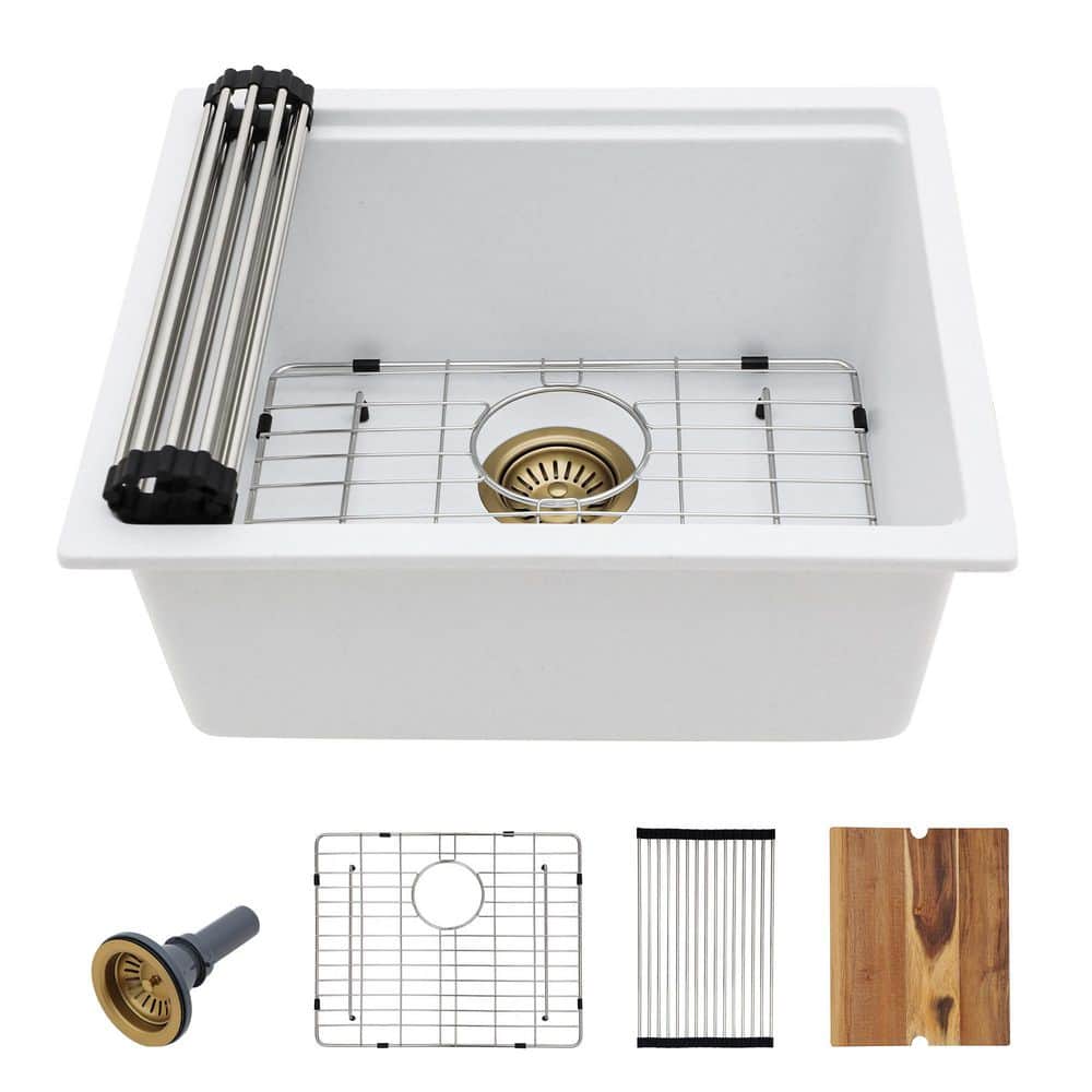 21 in. White Granite Composite Undermount Wet Bar Sink Workstation, Single Bowl Quartz Small Kitchen RV Prep Basin price history on PriceWatchPro