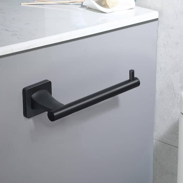 Bathroom Wall-Mount Single Post Toilet Paper Holder Non-Slip Tissue Roll Holder in Matte Black