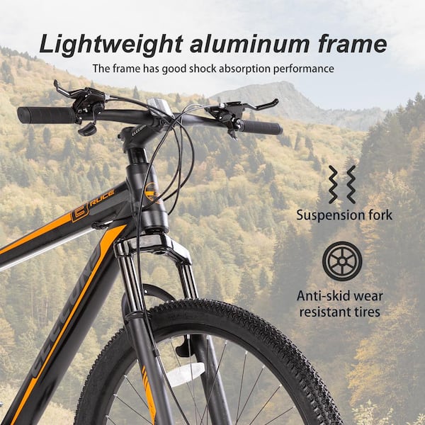 27.5" Shimano Men's Mountain Bike 21 Speed Hybrid Bicycle Sports Grey & Orange 