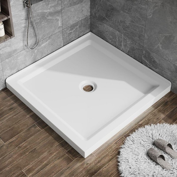36 in. L x 36 in. W x 3.3 in. H Alcove Square Acrylic Anti-Slip Shower Pan Base with Center Drain in White