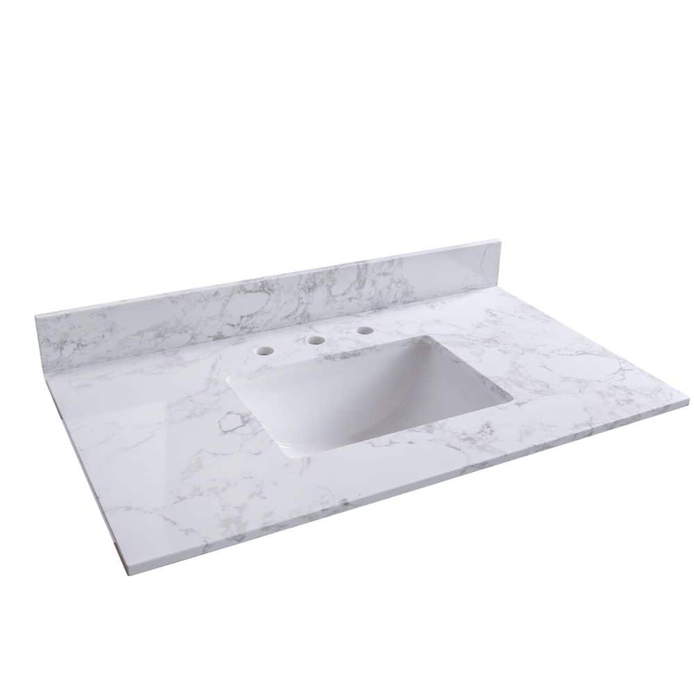 37 in. x 22 in. Drop-In Bathroom Sink in Carrara White Engineered Stone with Undermount Ceramic Sink and Backsplash price history on PriceWatchPro