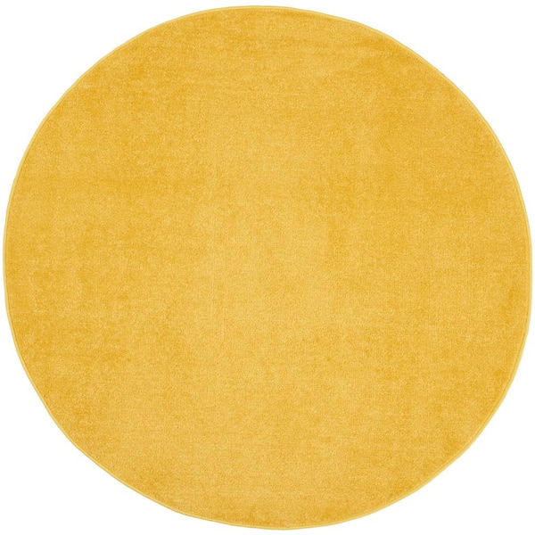 Nourison Essentials 6 ft. x 6 ft. Yellow Round Contemporary Solid Indoor/Outdoor Patio Area Rug