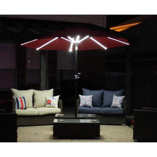 9 ft. Round Next Gen Solar Lighted Market Patio Umbrella in Scarlet