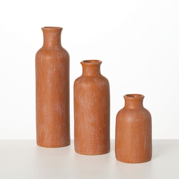 5", 7.5" & 10" Terracotta Ceramic Bottle Vases Set of 3