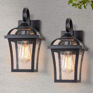 Matte Black Outdoor Hardwired Wall Lantern Sconces with Clear Seeded Glass, No Bulbs Included (2-pack)