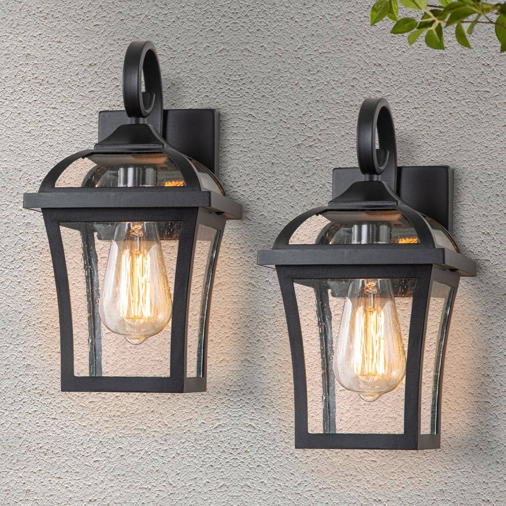 C Cattleya Matte Black Outdoor Hardwired Wall Lantern Sconces with