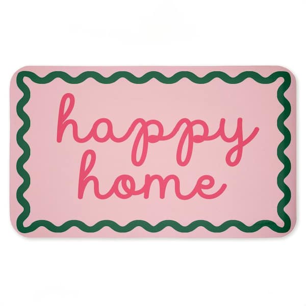 Happy Welcome with Wavy Border Printed Anti-Fatigue Floor Mat, design by Lil' Rue