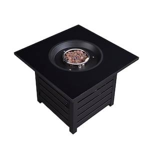 32 in. W x 24.5 in. H Square 50,000 BTU Auto-Ignition Propane Gas Firepit with Waterproof Cover Fire Pit Table