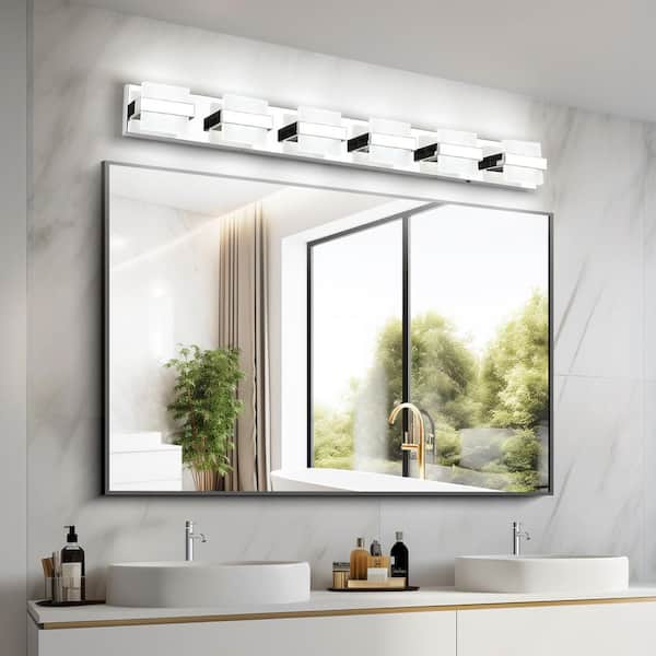 40.94 in. 6-Light Chrome LED Bathroom Vanity Light with 5-CCT Adjustable Switch