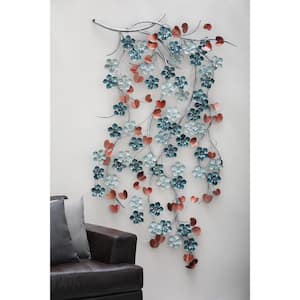 73 in. x 42 in. Silver Metal Glam Flowers Wall Decor