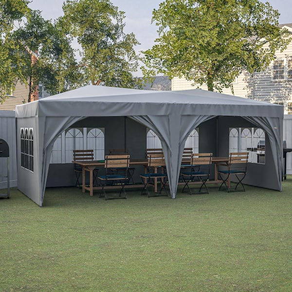Unbranded Gray 10 ft. x 20 ft. EZ Pop Up Canopy Outdoor Portable Party Folding Tent with 6 Removable Sidewalls With Carry Bag