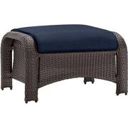 Strathmere 6-Piece Woven Patio Seating Set with Tile-Top Fire Pit and Navy Blue Cushions