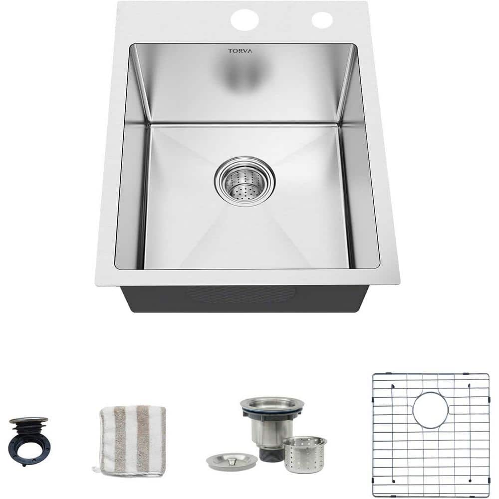 18 in. x 18 in. 16-Gauge Stainless Steel Undermount Kitchen Bar Sink, Wet B