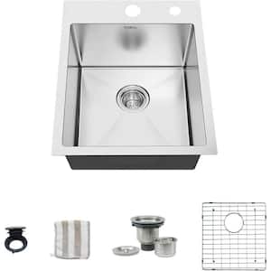 18 in. x 18 in. 16-Gauge Stainless Steel Undermount Kitchen Bar Sink, Wet Bar or Prep Sinks Single Bowl in Silver